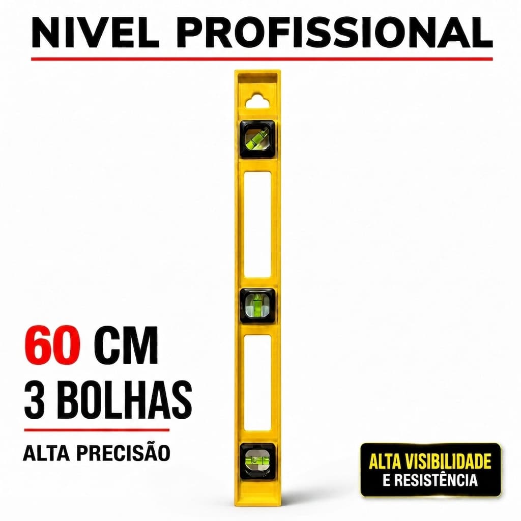 Nível Profissional 60 cm Régua 3 Bolhas ABS Prumo Plastico