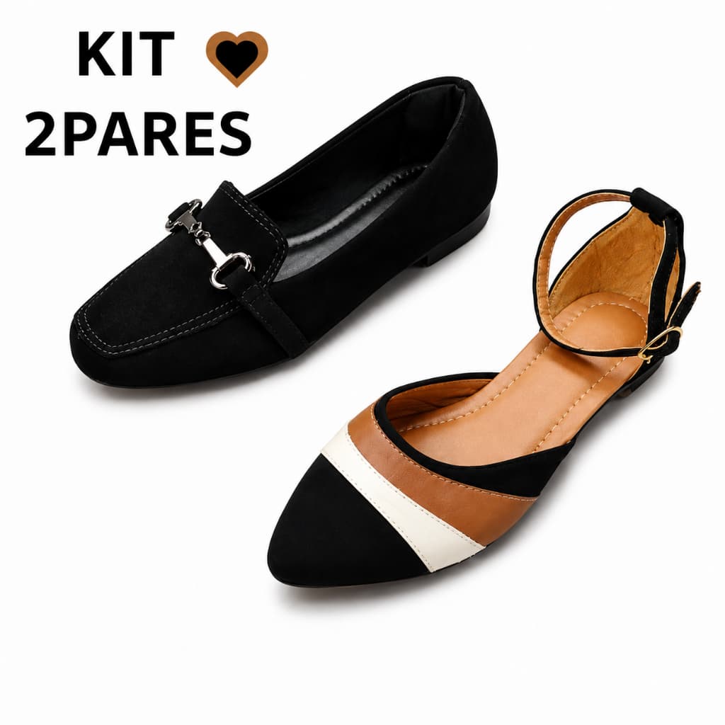 Kit2Pares Sapatilha Feminino Mocassim + Sapatilha Confortável Elegante Tendência