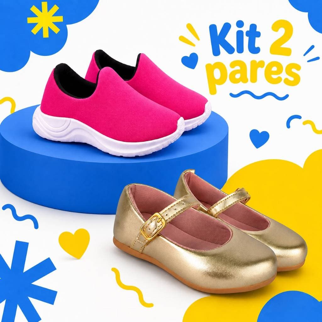 Kit 2 pares tenis sapatilha infantil menina confortavel volta as aulas
