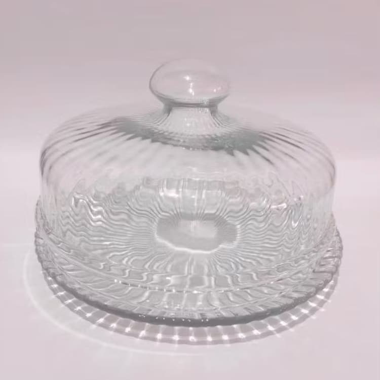 Boleira de vidro Savona- Pequena com cúpula rigada 14x23cm