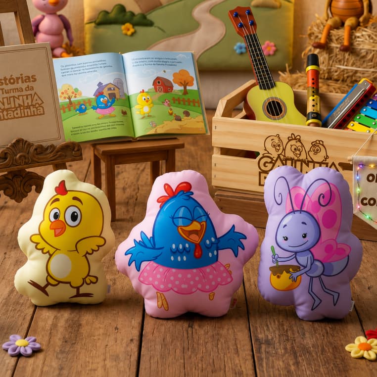 Almofada Infantil Galinha Pintadinha e Sua Turma com contorno | Frente e Verso | Presente, Decoração, Dia das Crianças