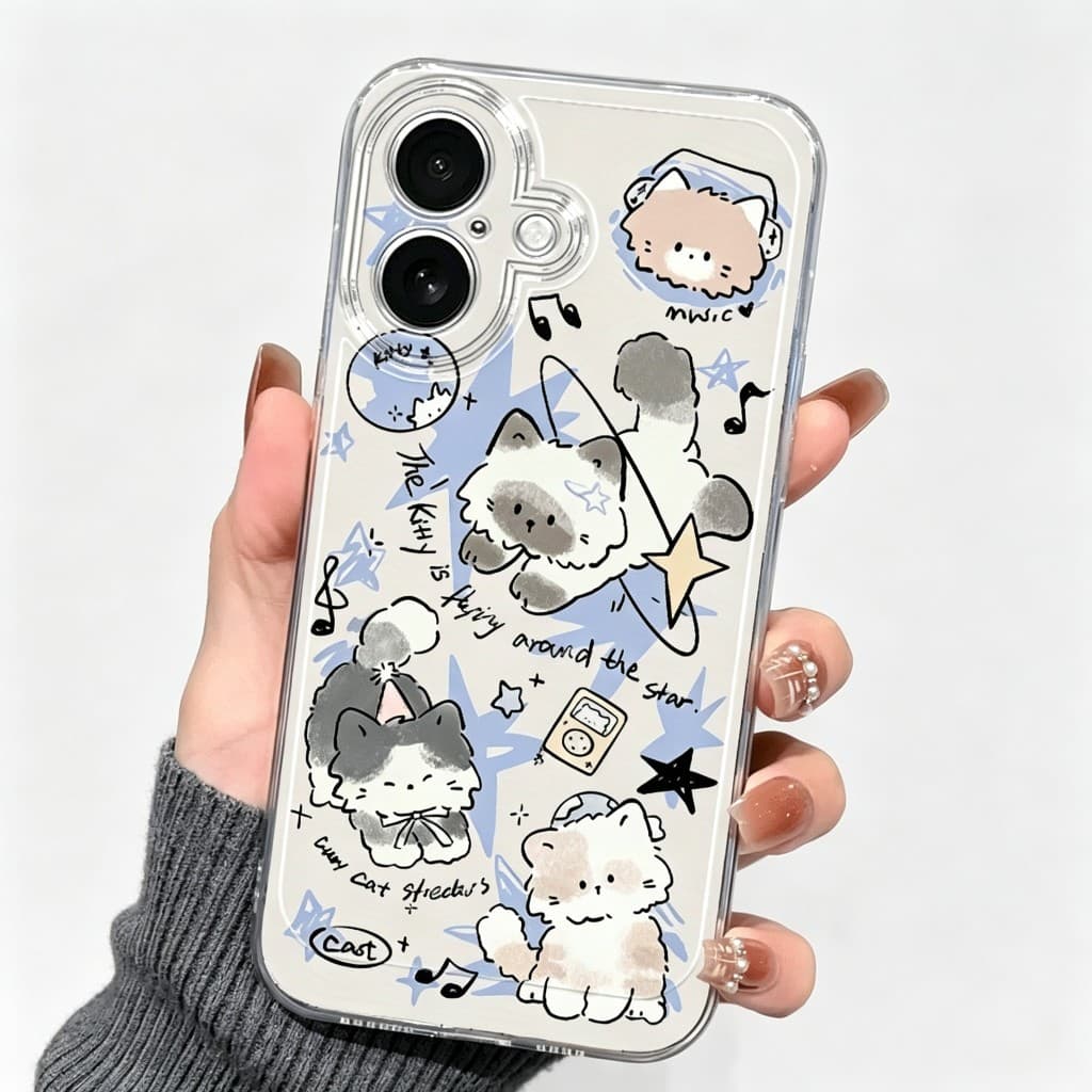 Capa Capinha Redmi poco x7 x6 F6 x5 pro 12 13 14 note 14 13 9 12 pro 4G/5G gatos desenhados Transparente Silicone