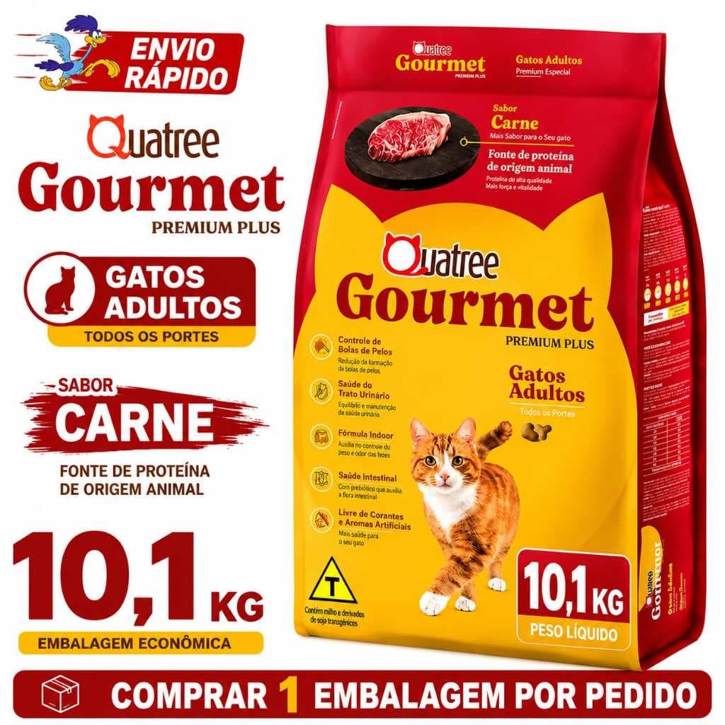 Ração Quatree Gourmet 10kg Para Gatos Adultos Sabor Carne