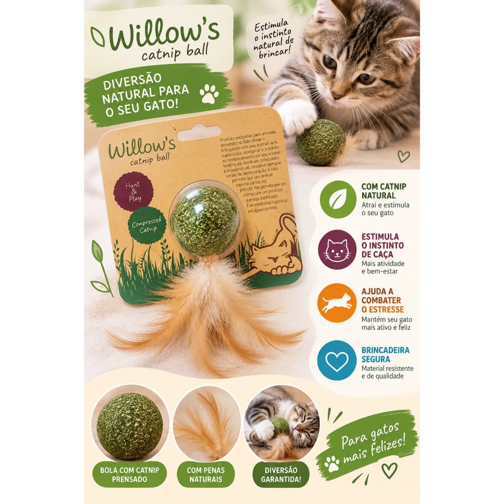 BRINQUEDO CATNIP BALL PARA GATOS WILLOW'S NATURAL
