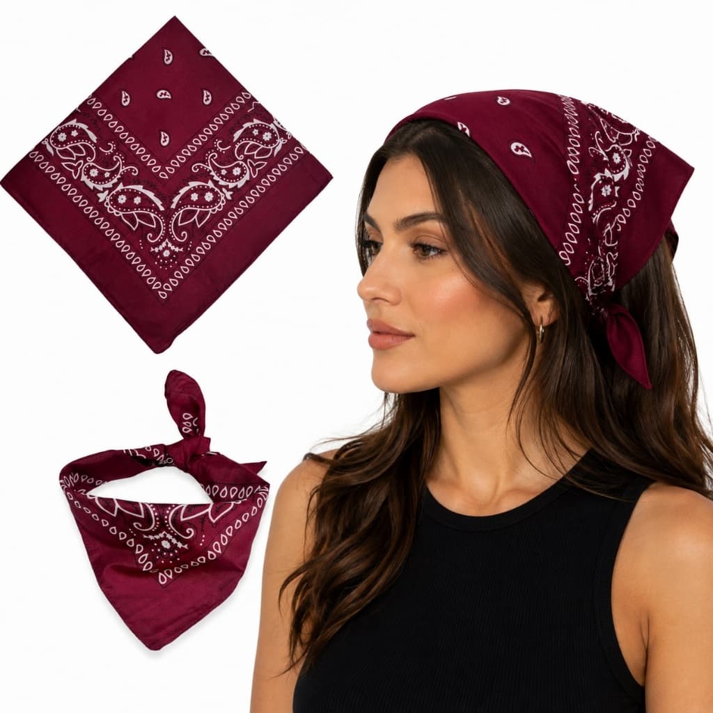 Bandana Lenço Estampado Cor Vinho Unissex
