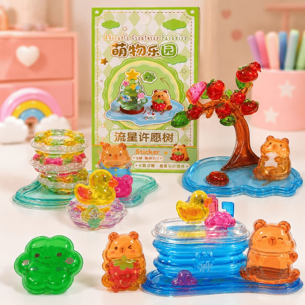 Adesivo 3D Capivara Infantil Cristal em Relevo DIY Montável Kit Criativo com Miniaturas para Montar e Decorar