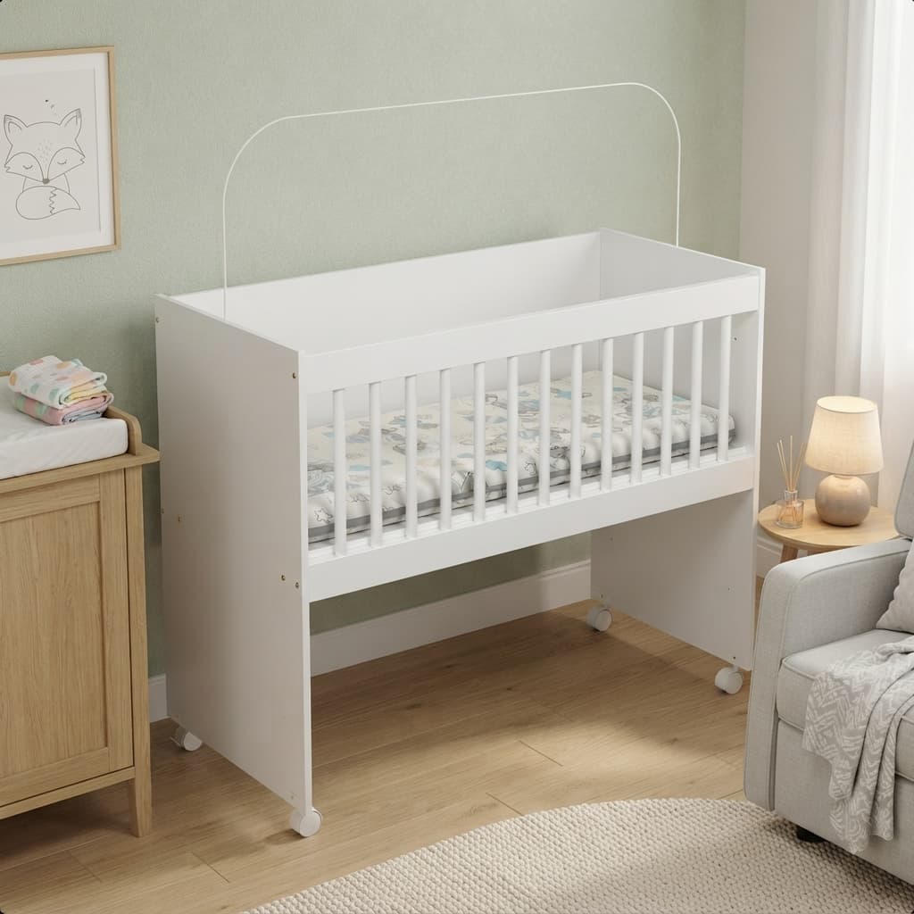 Mini Berço Multiuso 5 em 1 Com Colchão Chiqueirinho Quarto Bebê Com Rodízios Moisés