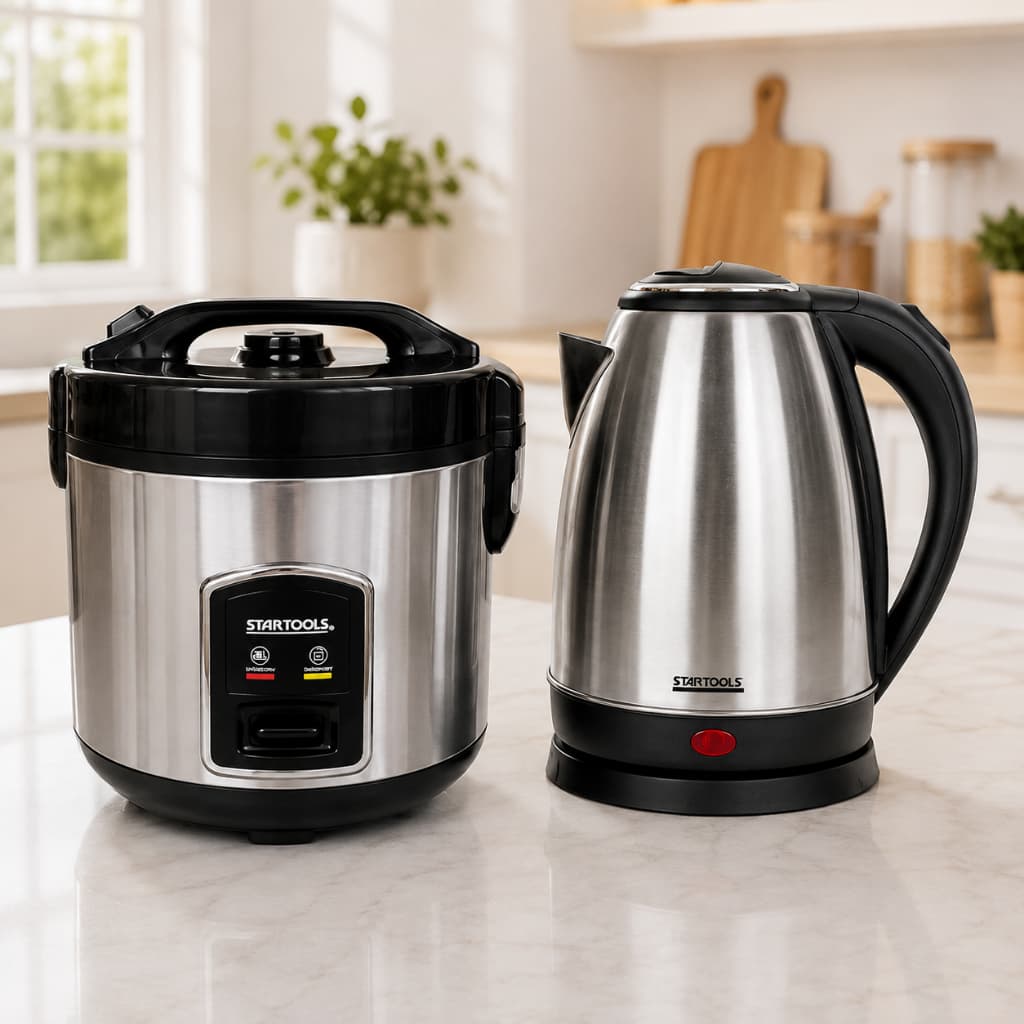 Panela de Arroz 1L e Chaleira Elétrica 2L Inox Kit 127V ou 220V Cozinha Completa