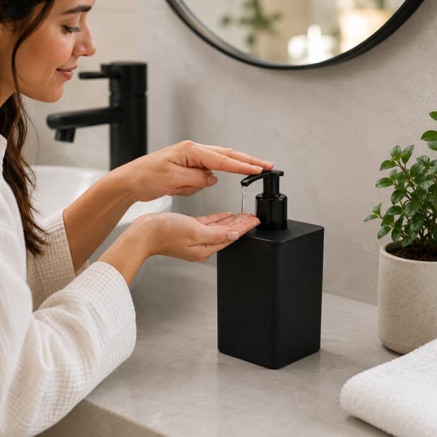 Porta Sabonete Liquido Saboneteira Dispenser para Sabonete Líquido Smile 350ml - Banheiro Cozinha Preto