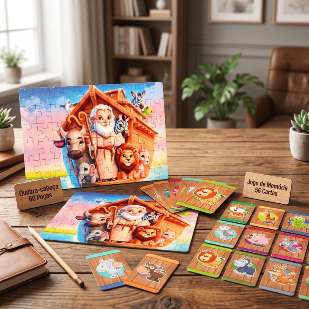 Kit Jogo Quebra Cabeça + Jogo De Memoria Interativo Educativo Pedagogico