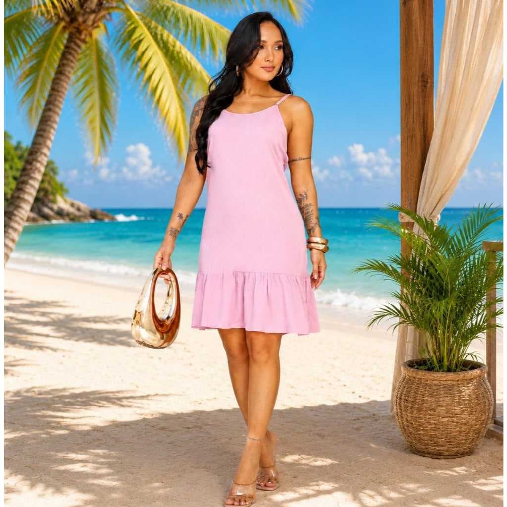 Vestido Femenino Alçinha Soltinho Babado Elegante Moderno Tendencia Verão Praia chike Blusa 2026 Lnd