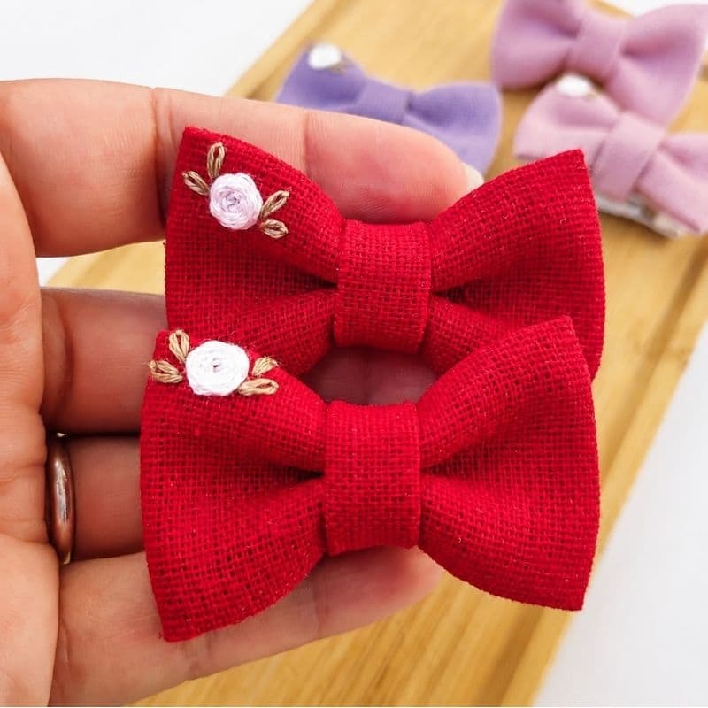 par de laço para bebês, em linho bordado a mão, 5cm