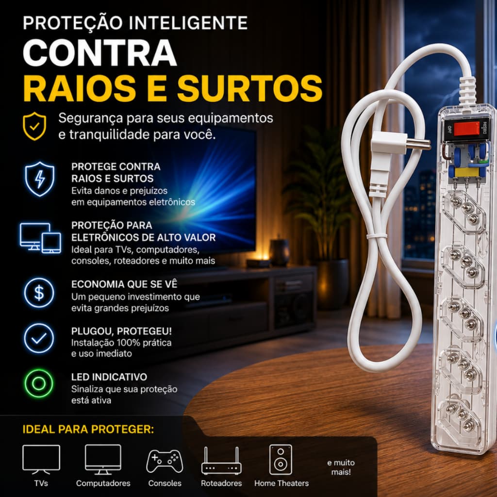 Filtro De Linha Clamper Protetor Surto Tomada De Régua Dps