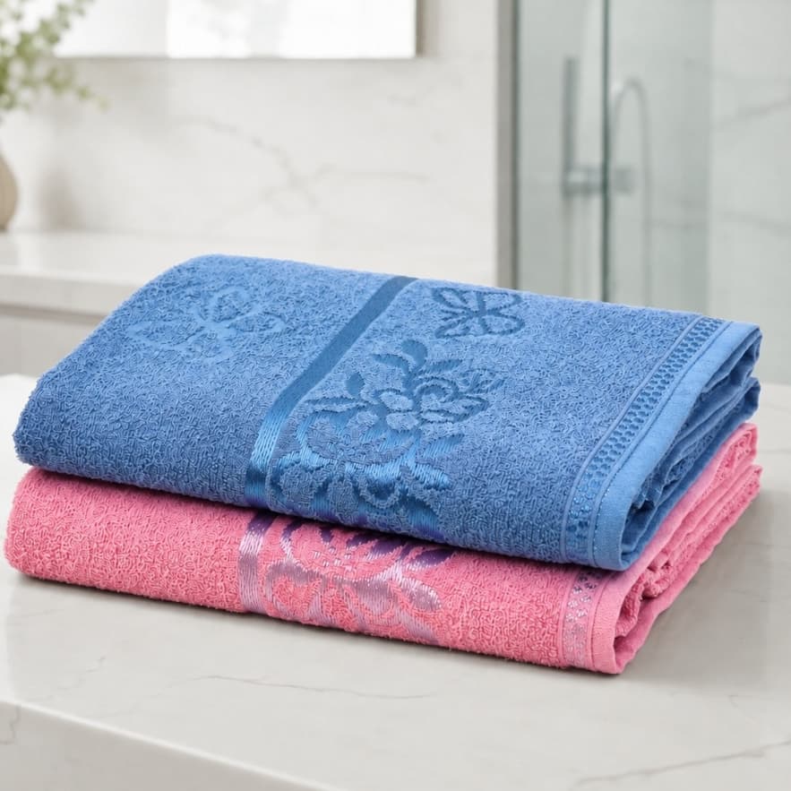 KIT 2 Toalhas de Banho dia das Maes Garden 100% Algodão – Floral Jacquard, Maciez Premium e Alta Absorção