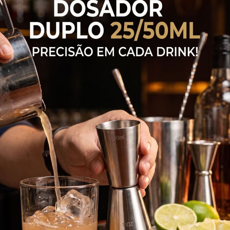 4/3/2/1 Dosador Duplo Inox Bebidas Drinks Barmen Aço Inox Multiuso Utensílios