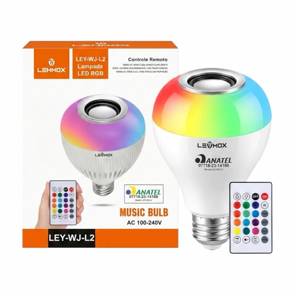 Lâmpada Musical LED RGB Caixa de Som Bluetooth Controle Remoto E27 Colorida Festa Decoração Lehmox