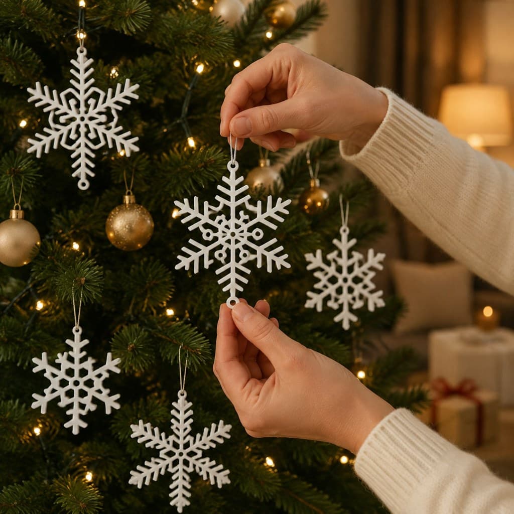 KIT 30 ENFEITES FLOCOS DE NEVE PARA ÁRVORE DE NATAL DECORAÇÃO NATALINA BRANCA NATAL