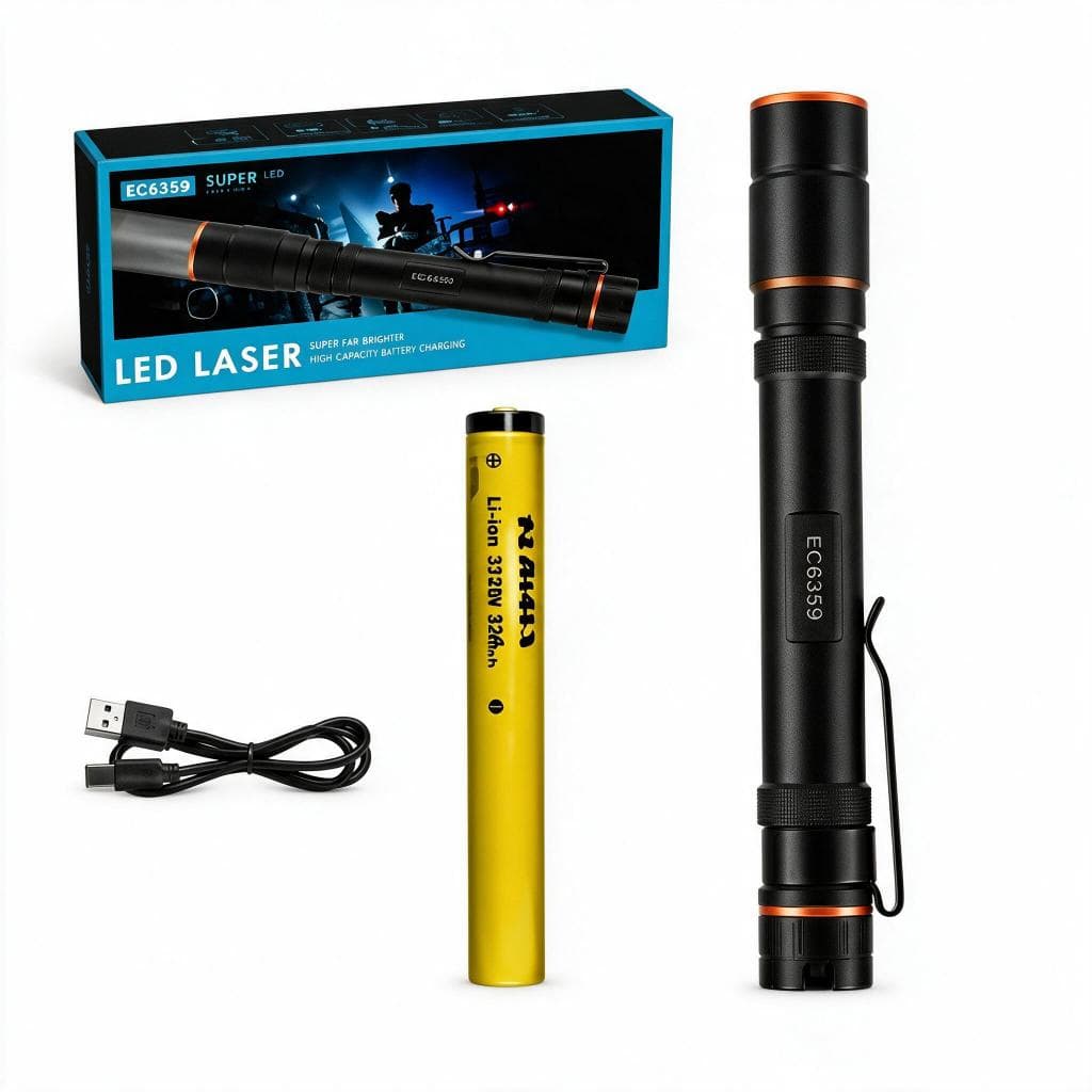 Lanterna LED Recarregável XPG com Laser 3 Modos Ímã Clip USB-C para Camping Pesca EDC Ecooda EC6359