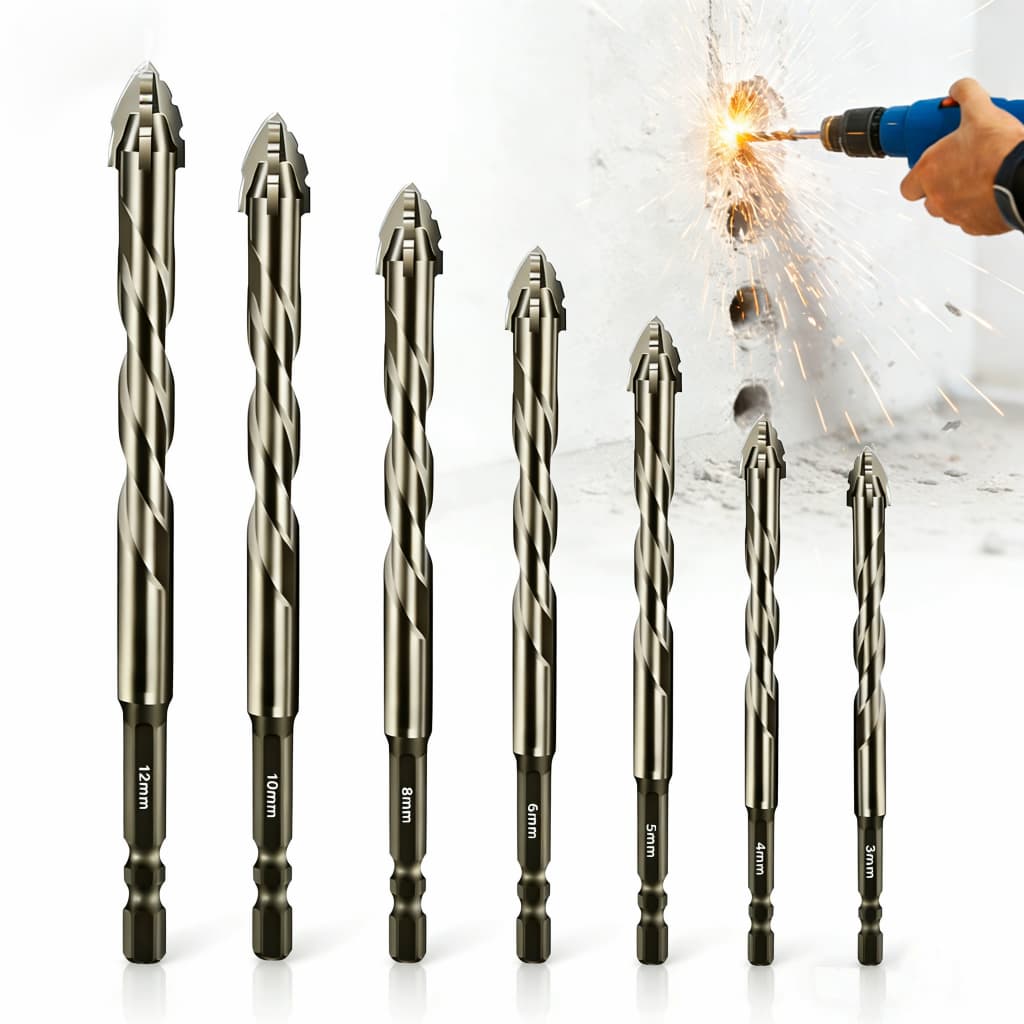 Kit 7 Brocas de carboneto Serrilhada De Quatro Gumes Profissionais 3-12mm Para Fura Tudo