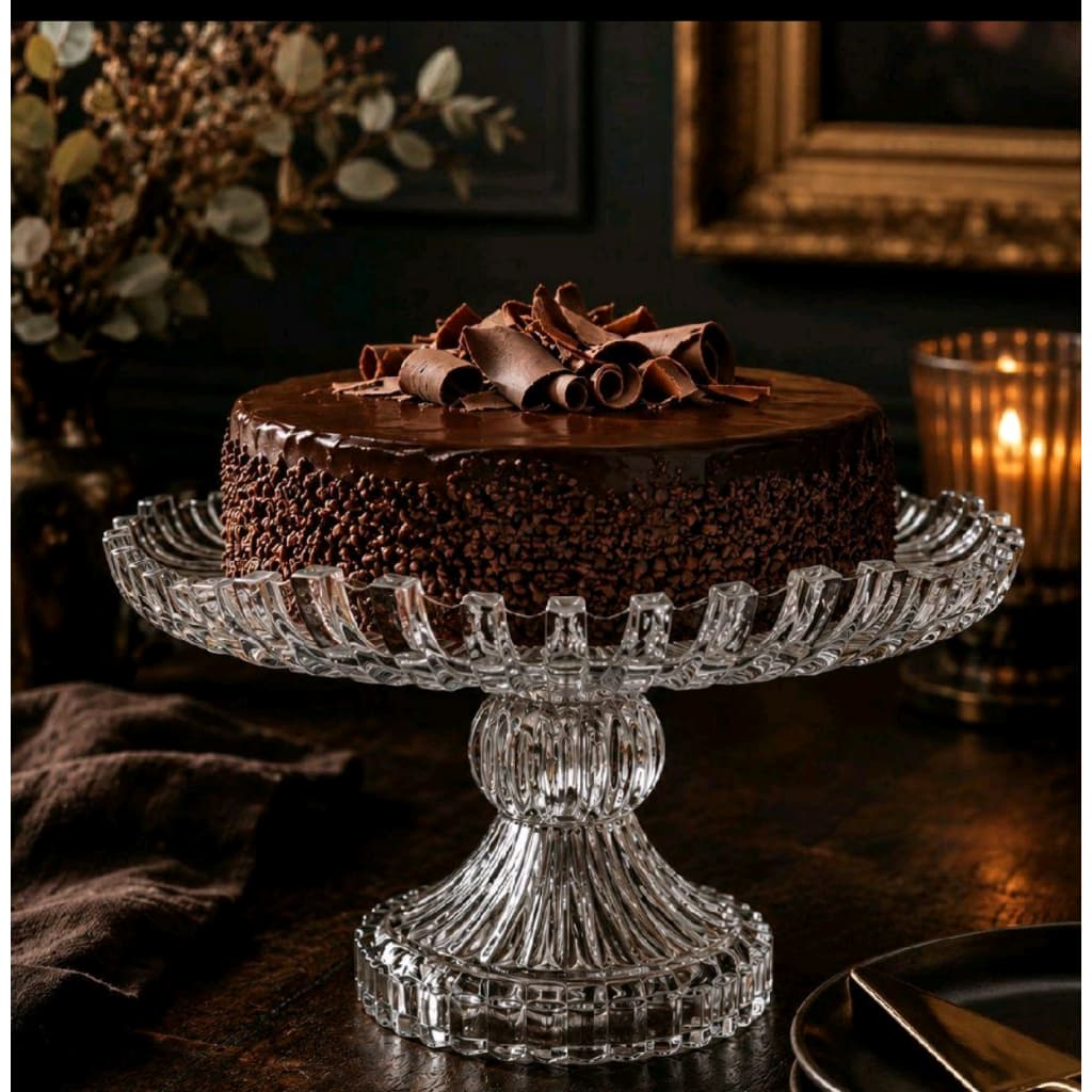 Prato De Bolo De Vidro Com Pé Milan 29 cm Fruteira Cento De Mesa