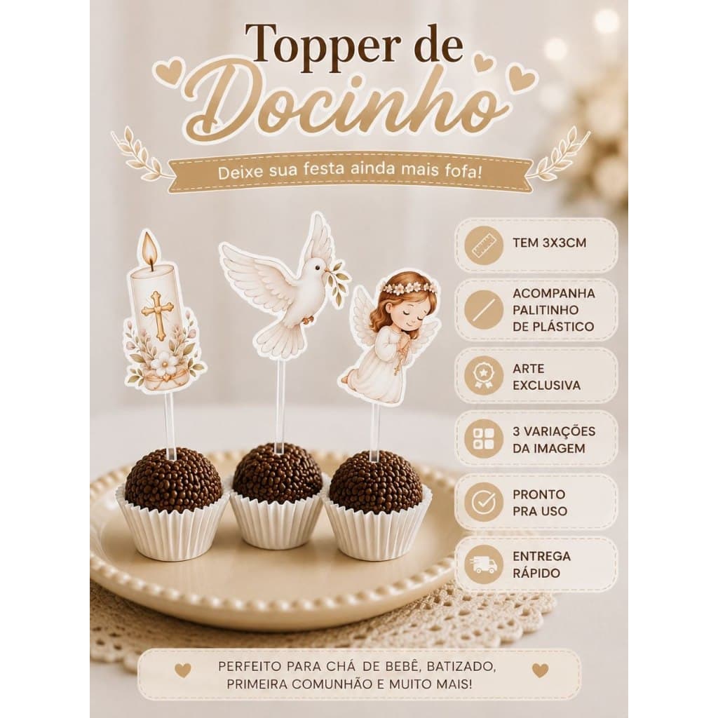 Kit Toppers para Docinhos de Batizado | Personalizados | Topper para docinhos Anjinha