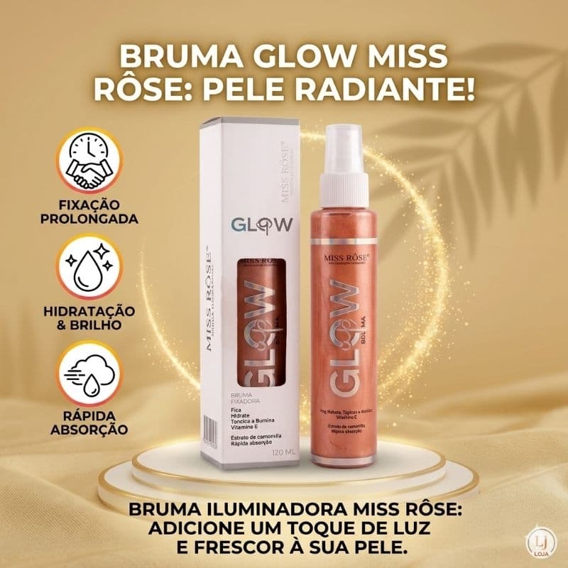 Bruma Iluminadora Glow Miss Rose Bronze 120ml,fixador facial e corporal  com camomila e vitamina E