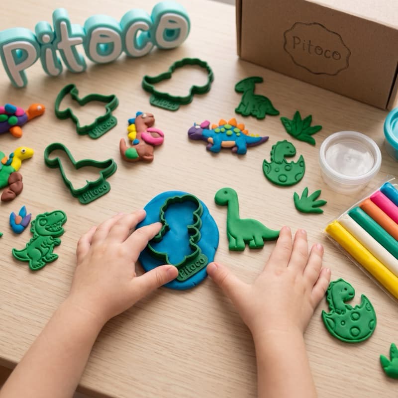 Kit Dinossauros Cortadores e Carimbos + massinha de modelar | Brinquedo Educativo Criativo