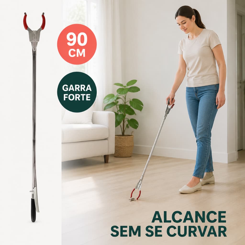 Pegador De Objetos de Metal 90cm Mão Mecânica Extensora Pinça Garra Forte