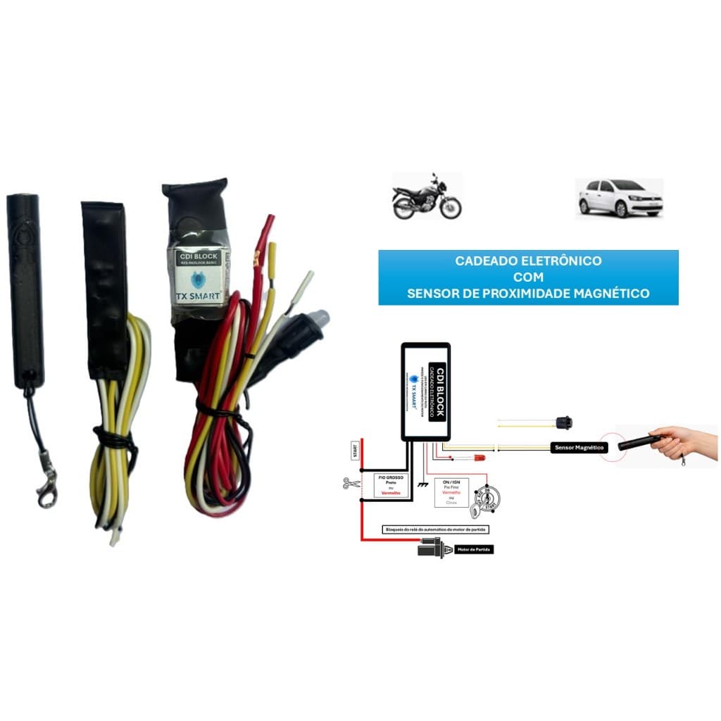BLOQUEADOR DE PARTIDA E CADEADO ELETRÔNICO COMPACTO ANTIFURTO PARA CARROS E MOTOS PARA SISTEMAS 12V