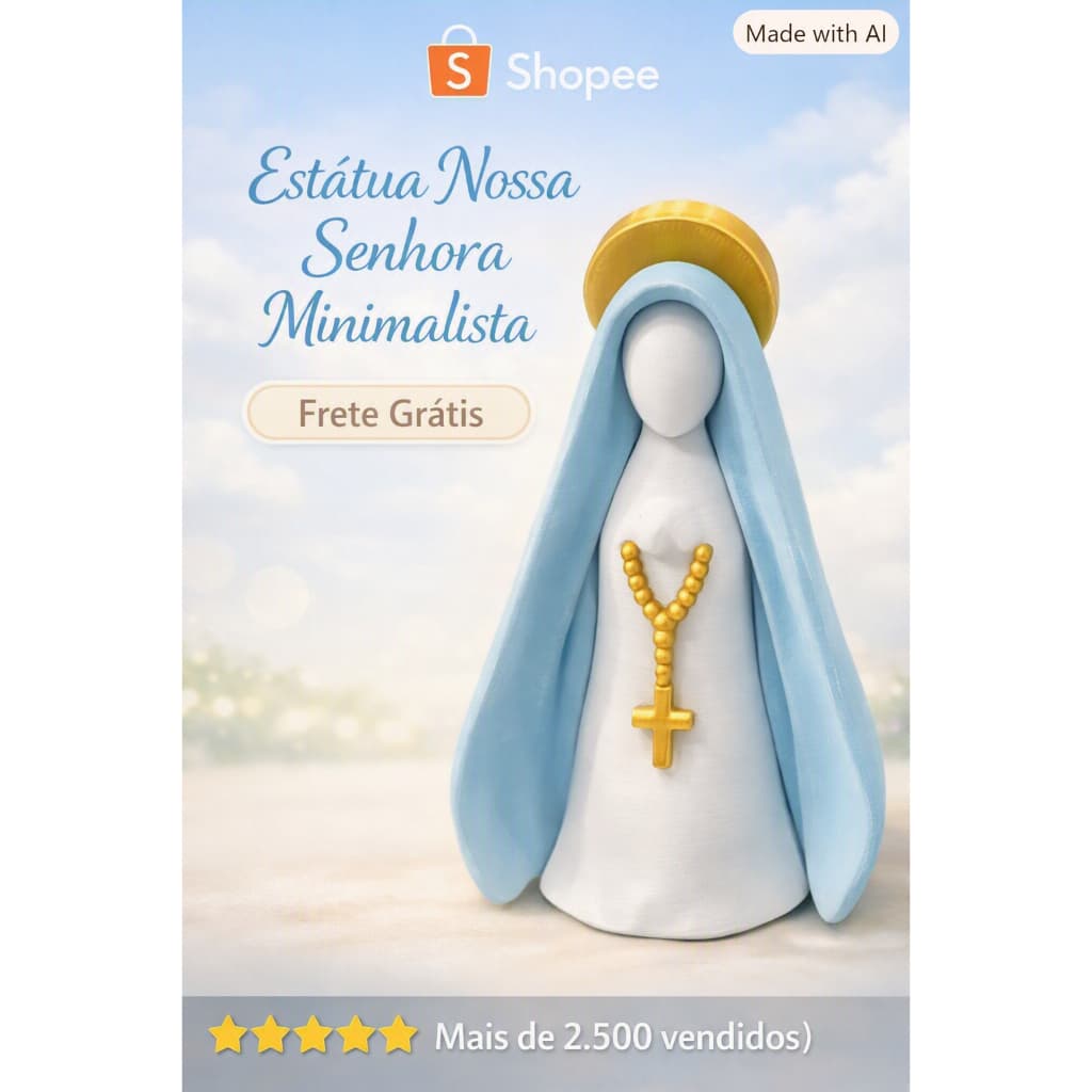 Escultura Decorativa Nossa Senhora Imagem Santinha 3D Religiosa Presente
