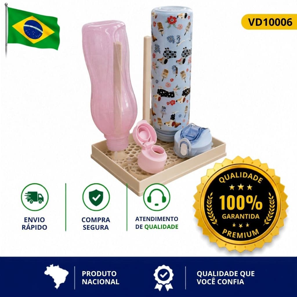 Suporte para Squeeze e Garrafas | Escorredor para Squeeze  | Secador de Garrafas