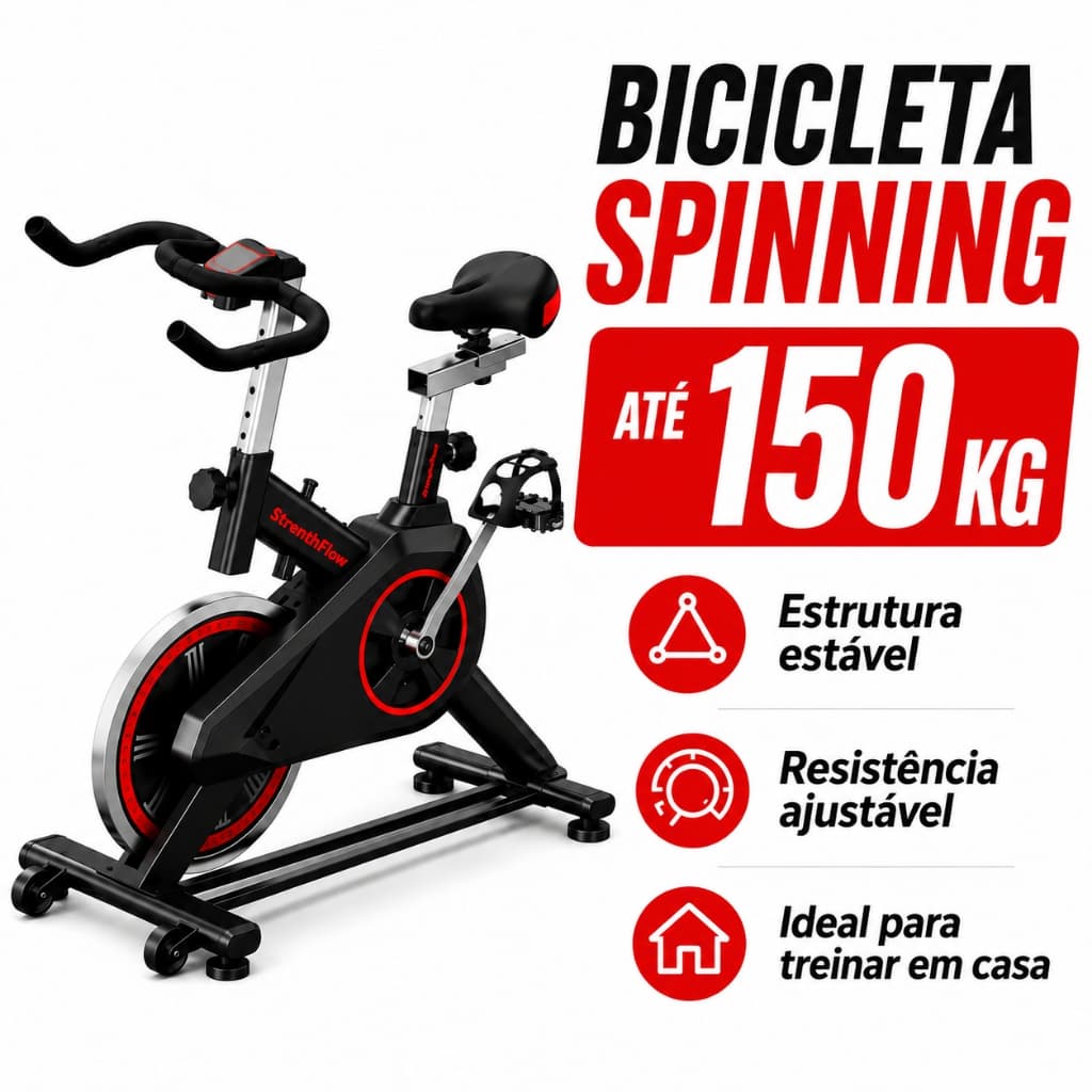 Bicicleta Spinning Ergométrica para Exercícios Monitor Profissional Suporta até 150kg Bike de Academia Treino em Casa