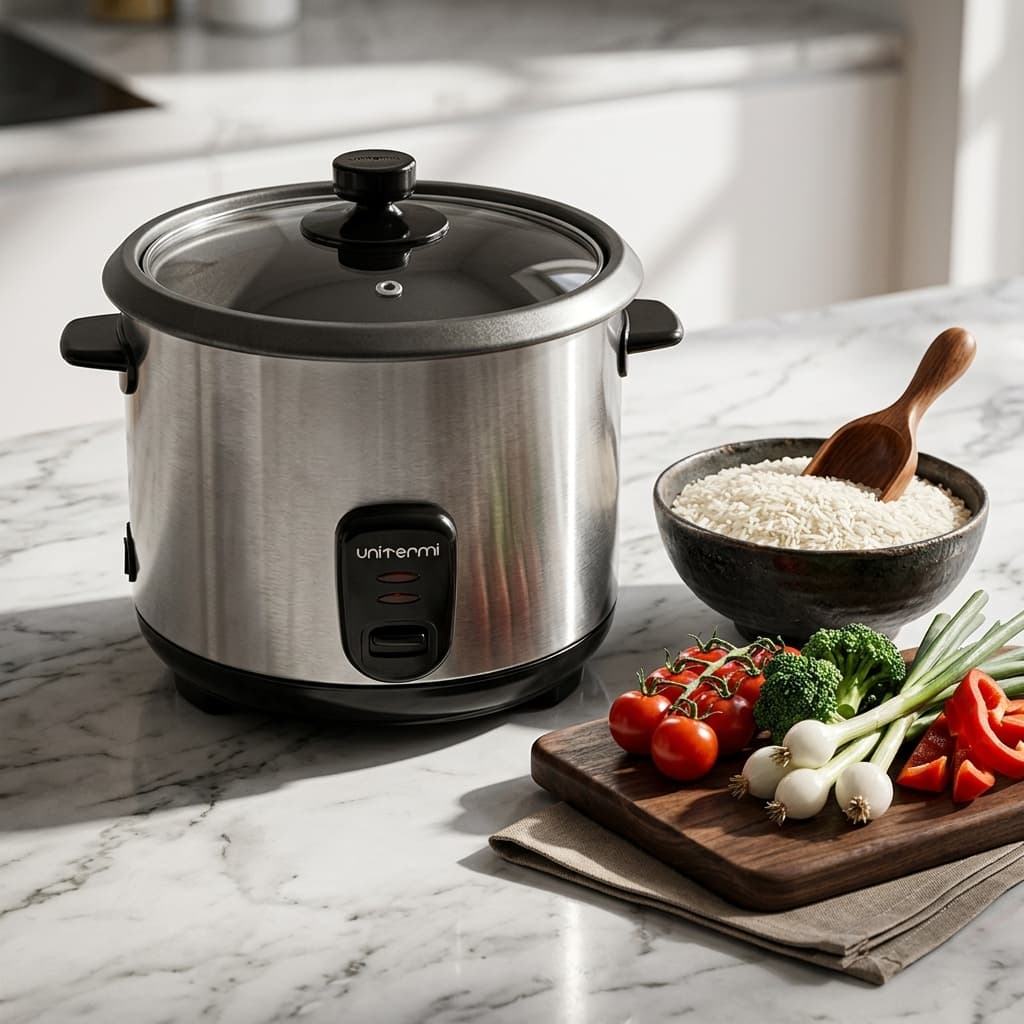 Panela De Arroz Elétrica Unitermi 10 Xícaras Inox 220v 700w Antiaderente Prática Cozinha Grande Promoção Rápida Tampa Vi