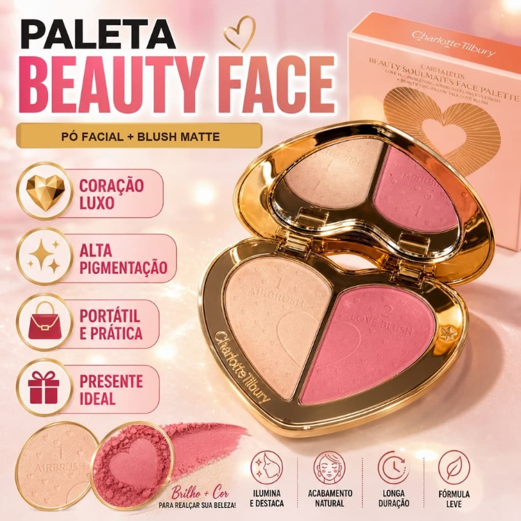 Paleta Facial Charlotte Tilbury Pillow Talk Beauty Soulmates - Pó Facial Corretor + Blush