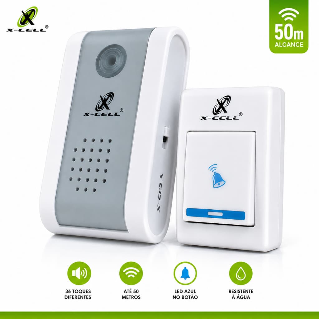 Campainha Sem Fio X-CELL XC-CAM-02 36 Toques Longo Alcance Até 50m Ajuste de Volume