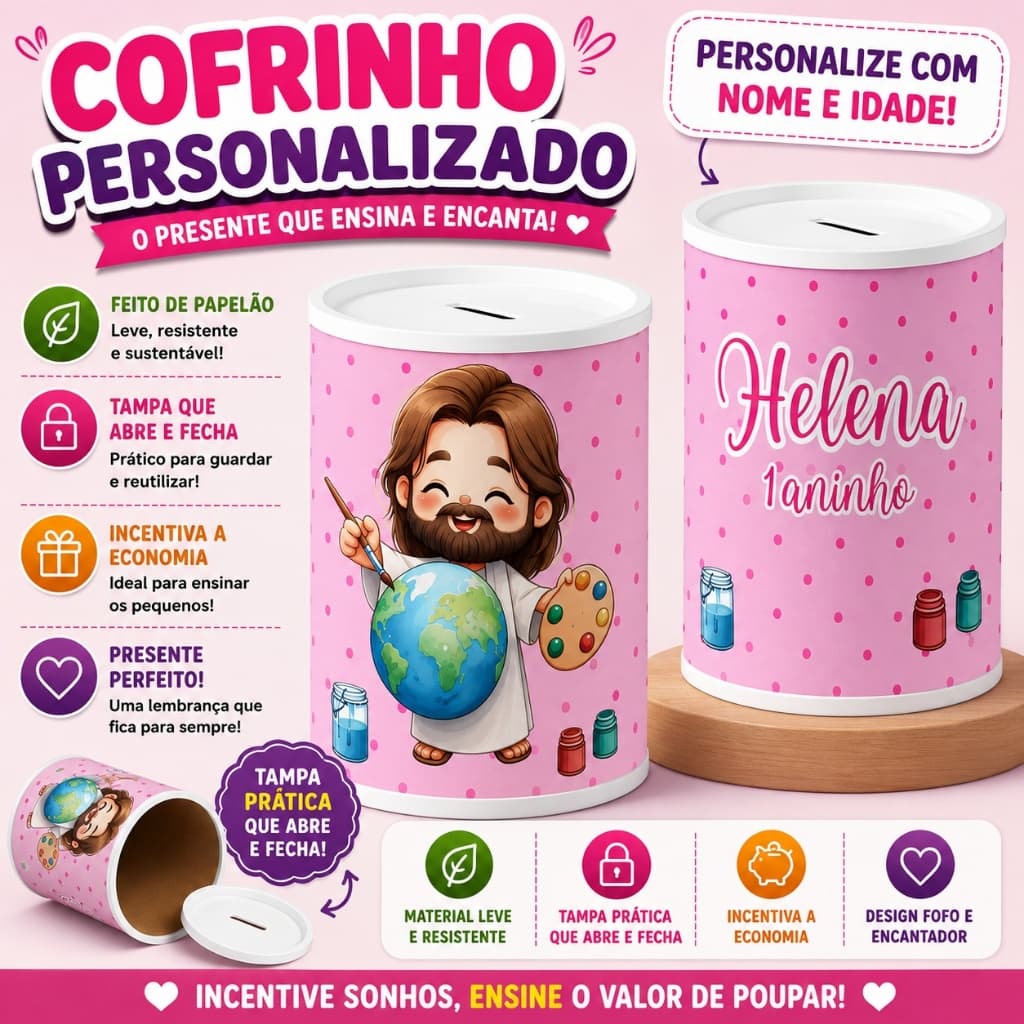Cofrinho Personalizado O maior Pintor do Mundo Menina | Festa Infantil | Kits 9/12/15/24/30 - Envio Super Rápido