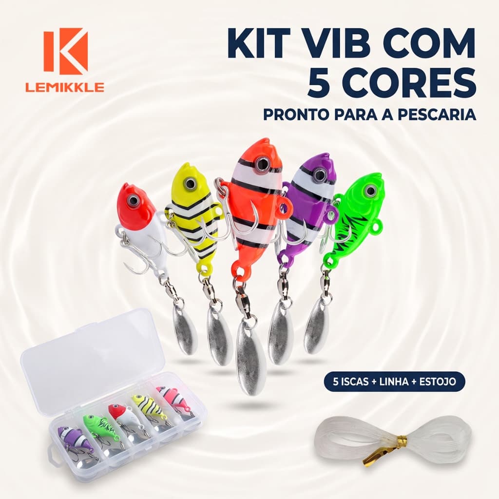 LEMIKKLE - Conjunto 5 Iscas VIB Giratórias 15g, Isca de Pesca com Estojo e Acessórios