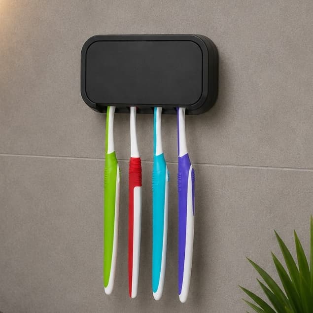Porta Escova de Dente de Parede com Fita Dupla Face Sem Furo Suporte para 4 Escovas Organizador Moderno
