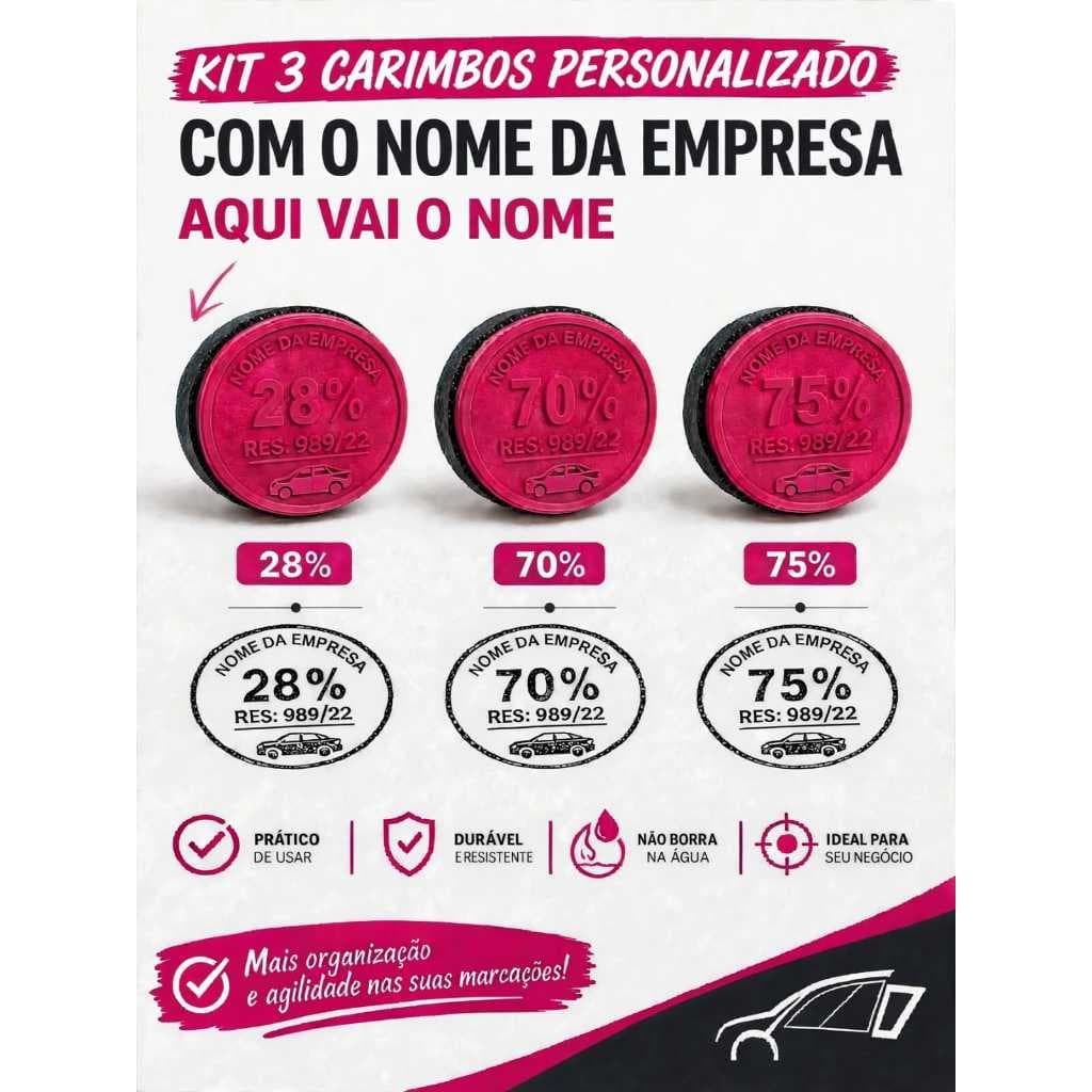 Kit Especial com 3 Carimbos para Películas, Adesivos e Insulfim