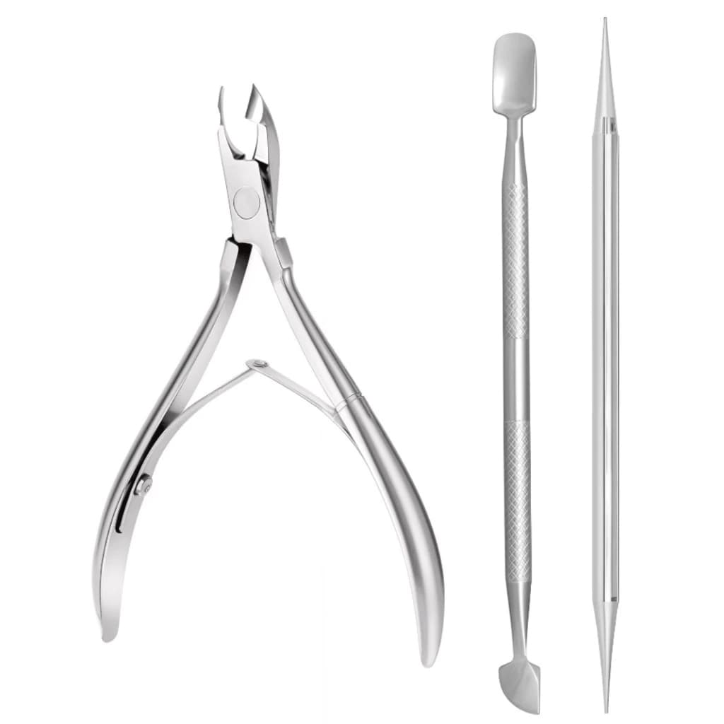 Alicate de cutícula + espatula + palito inox manicure 3 itens. Usar amolecedor de cutícula e esmalte