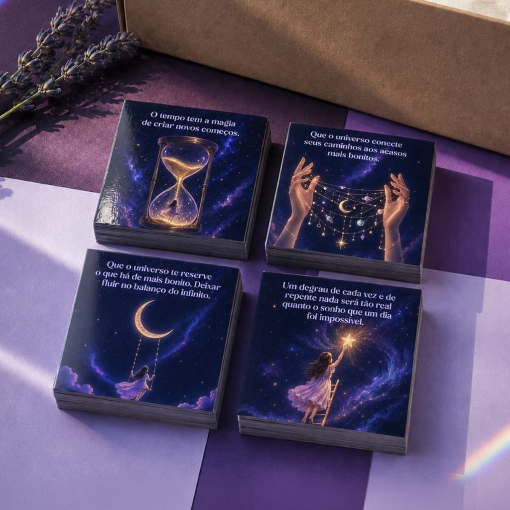 Kit 100 Mini Cartões Frases do Universo Místico Tarot Baralho Zen Mensagem Cliente Agradecimento Pedido Loja