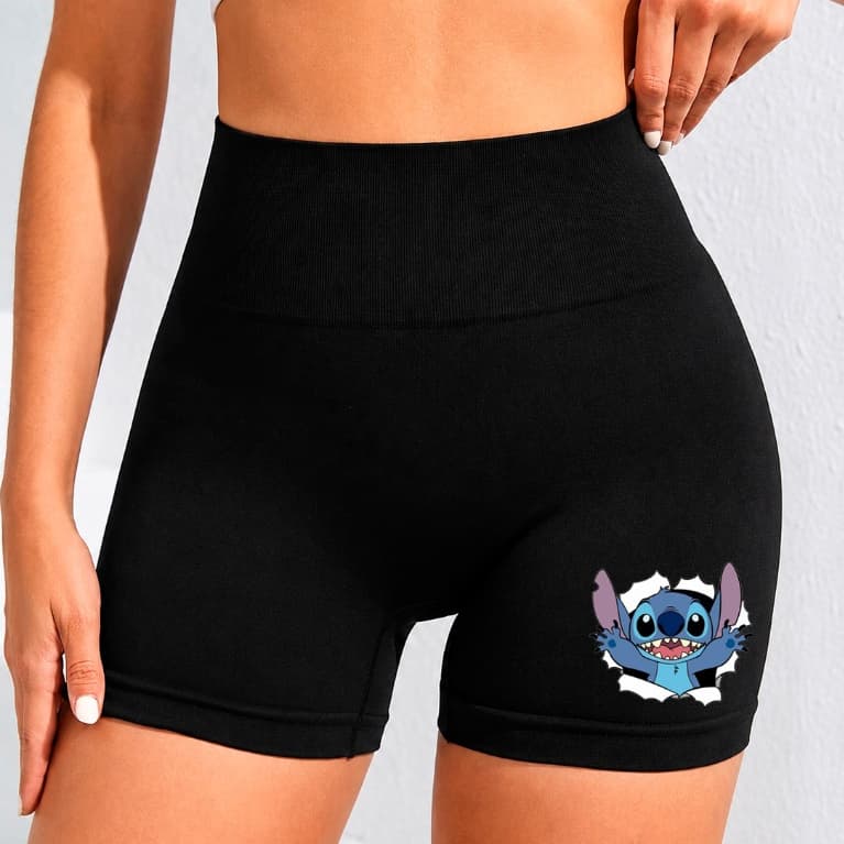 Shorts Feminino Estampado Stitch Suplex Short Legging Academia Fitness Mulher Treino Moda Fit Alta Qualidade Moda
