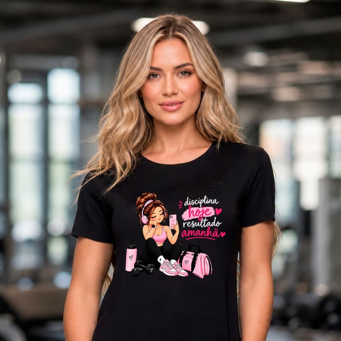 Camiseta Feminina DISCIPLINA HOJE RESULTADO AMANHÃ Fitness Academia Treino Foco Gym Fofo Algodão