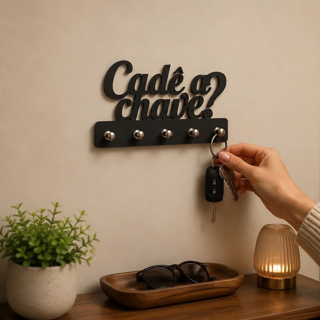 Porta Chaves Em Mdf Preto Cadê a Chave Decorativo de Parede Chaveiro