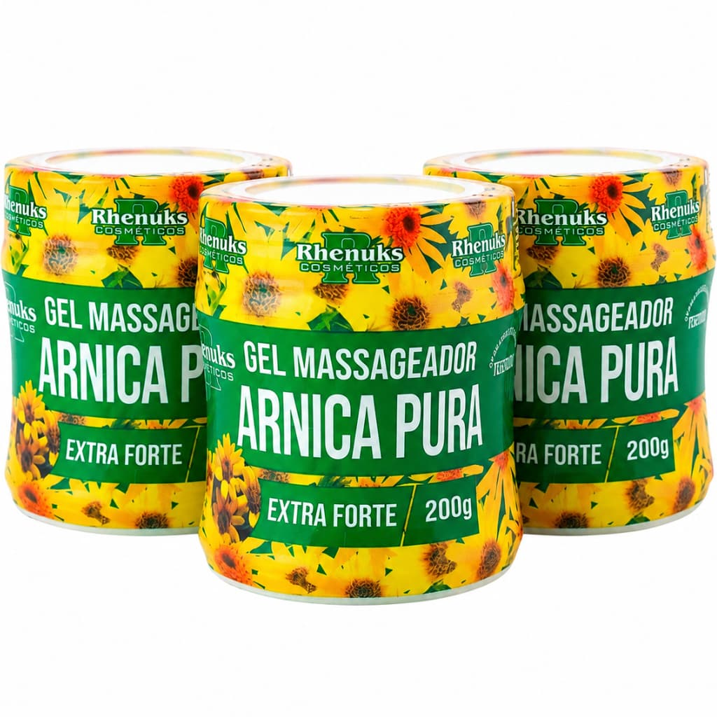 Kit 3 Gel Massageador Arnica Pura Extra Forte 200g Rhenuks Dores Musculares Articulações