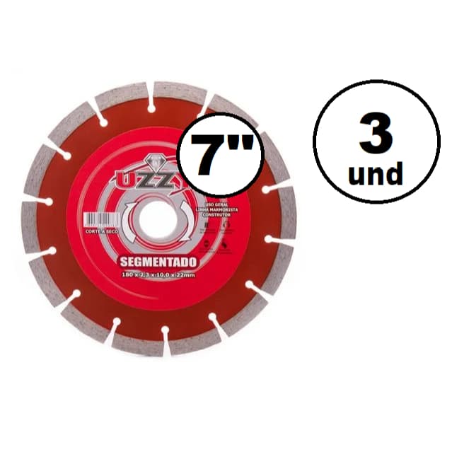 3 Discos diamantado Segmentado 180x8x25,4mm/22 (7") -  KIT 3  unidades maquitão