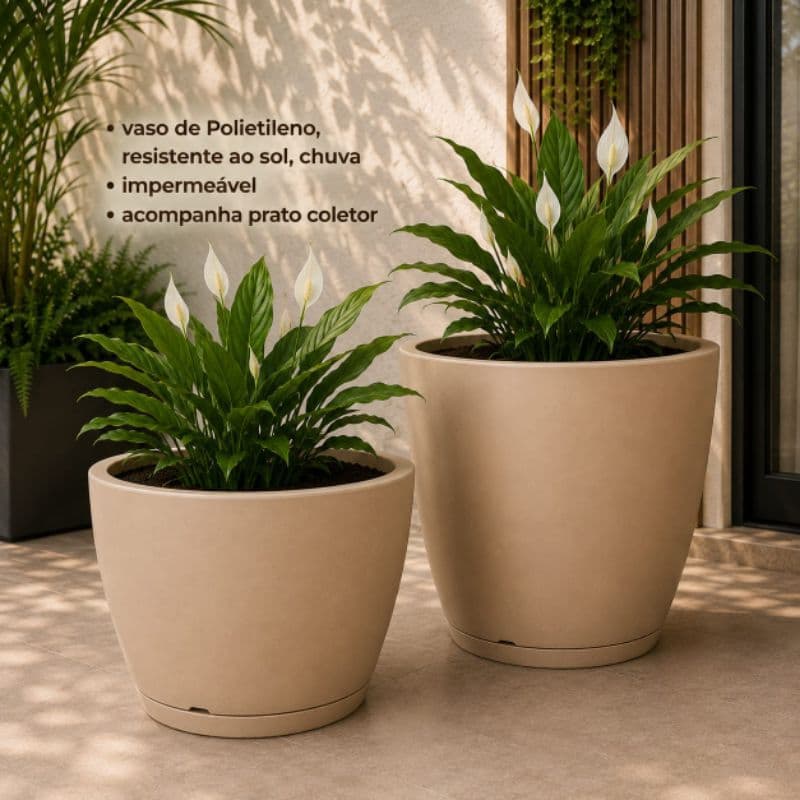 Kit 2 Vasos Bojo Liso Nº 1 e 2 com Prato Coletor | Vasos de Polietileno Premium para Plantas