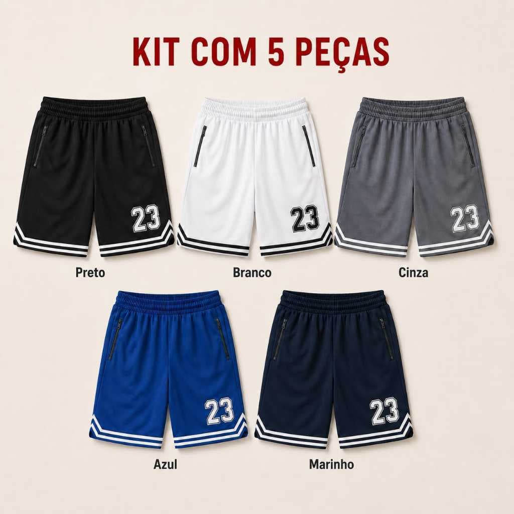 Kit 5 Bemudas Basquete DryFit Do P ao GG Varias Cores Para Academia Treino Corrida E Casual Super Confortavel Promoção