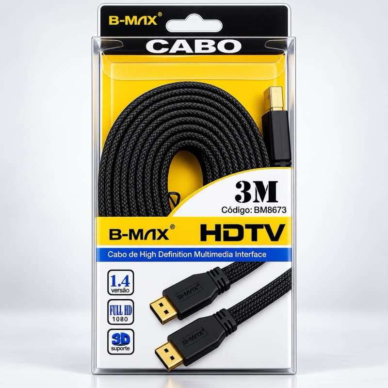 Cabo HDMI 3 Metros B-MAX Flat 1.4 4K Full HD 3D BM8673 - Alta Definição