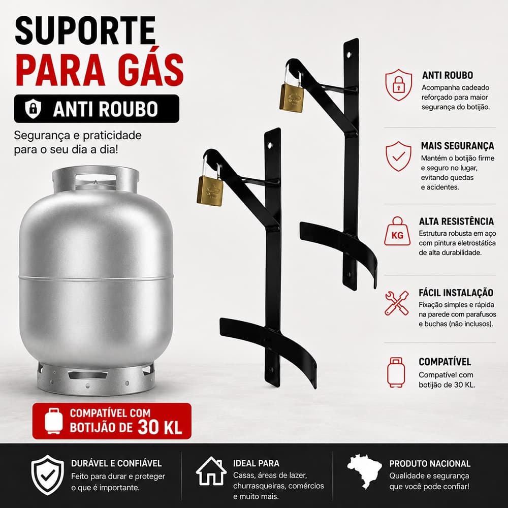 Suporte Suspenso Para Botijão De Gás 30kg Kit Completo Aço Reforçado